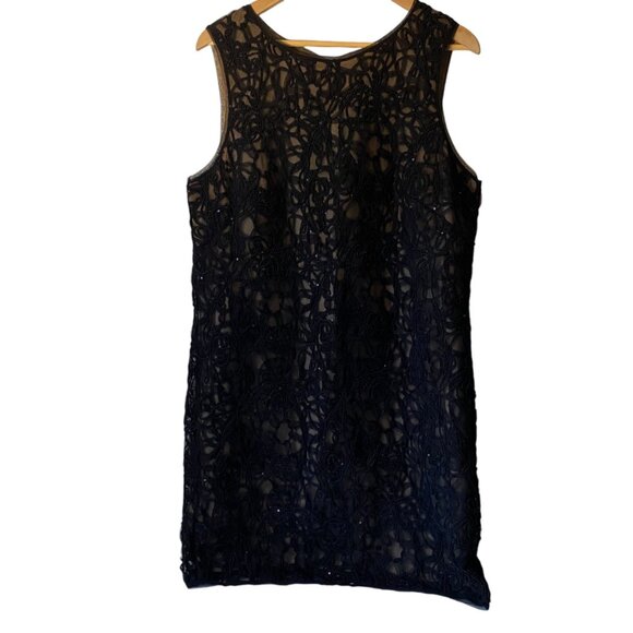 Max Studio Woman XL Black Sequin Lace Overlay Sleeveless Mini Dress Vintage - Picture 1 of 8